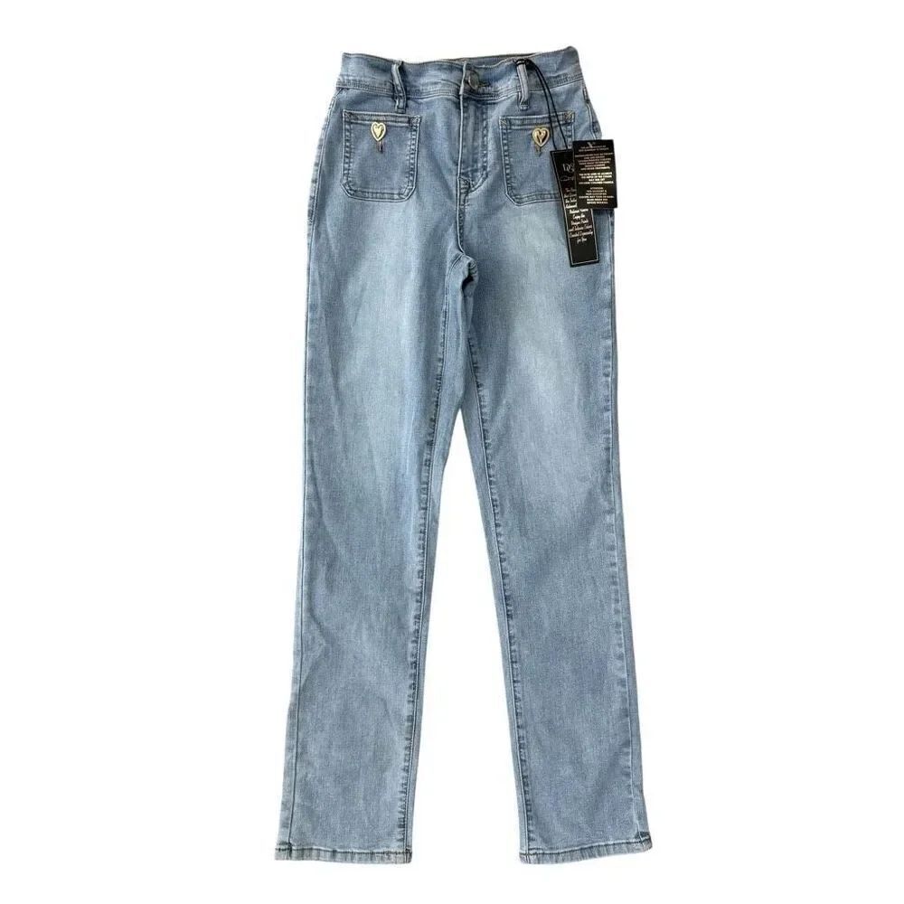 DG2 Diane Gilman jeans straight leg stretch heart-shaped buttons size 0 NWT